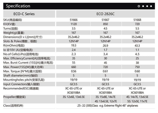 Dual Sky ECO 2826C 850kv 720w 30E Brushless Outrunner Motor 167g 12x7 - 15x8E