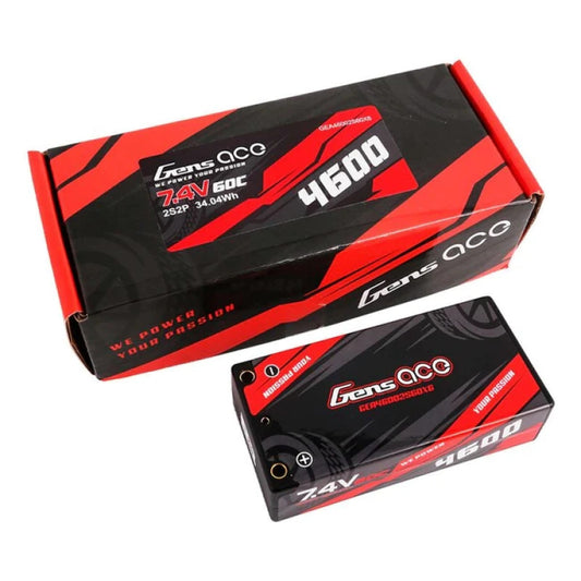 Gens Ace 4600mAh 7.4v 120C Shorty Lipo Battery with 4mm Bullet 194g 95x47x25mm