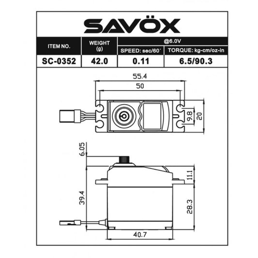 Savox STD size 6.5kg/cm, Digital Servo, 0.14 sec, 6.0V 42g, 40.7x20x39.4mm