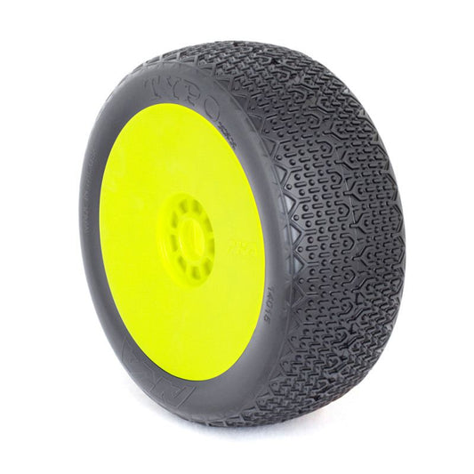 1:8 BUGGY TYPO (SUPER SOFT) EVO WHEEL PRE-MOUNTED YELLOW by AKA