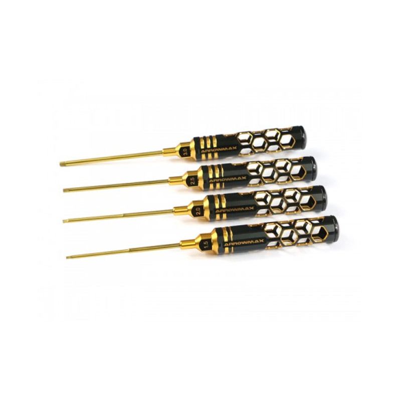 Allen Wrench Set 1.5, 2.0, 2.5 & 3.0 X 100mm - (4pcs)  Black Golden by Arrowmax