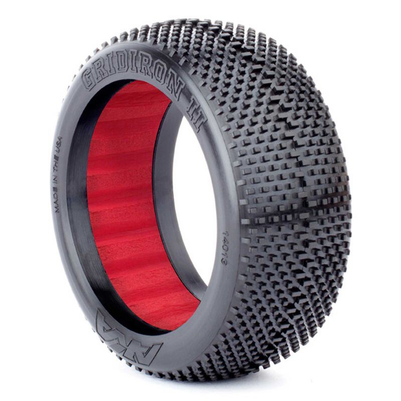 AKA 1:8 BUGGY GRIDIRON 2 (SUPER SOFT - LONG WEAR) WITH RED INSERTS (ONE PAIR)