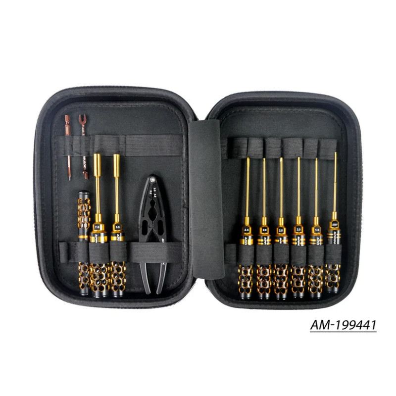 AM Toolset For 1/10 Offroad (12Pcs) With V5 Tools Bag Black Golden (2025 Update)