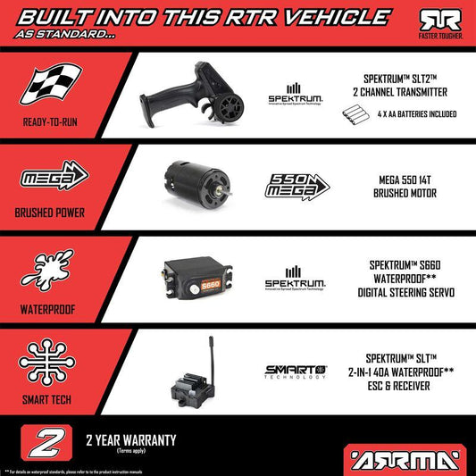 1/10 VORTEKS MEGA 550 Brushed 2WD Stadium Truck RTR with Battery & Charger, Oran