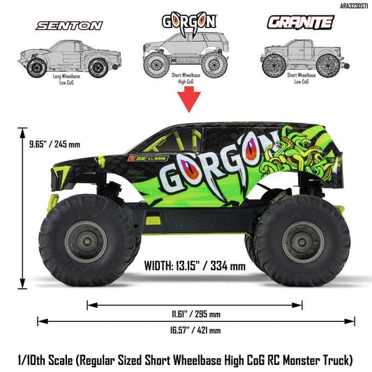 1/10 GORGON 2WD RTR Brushed Monster Truck (Battery & Charger Included), Yellow b
