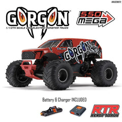 1/10 GORGON 2WD RTR Brushed Monster Truck (Battery & Charger Included), Red by A
