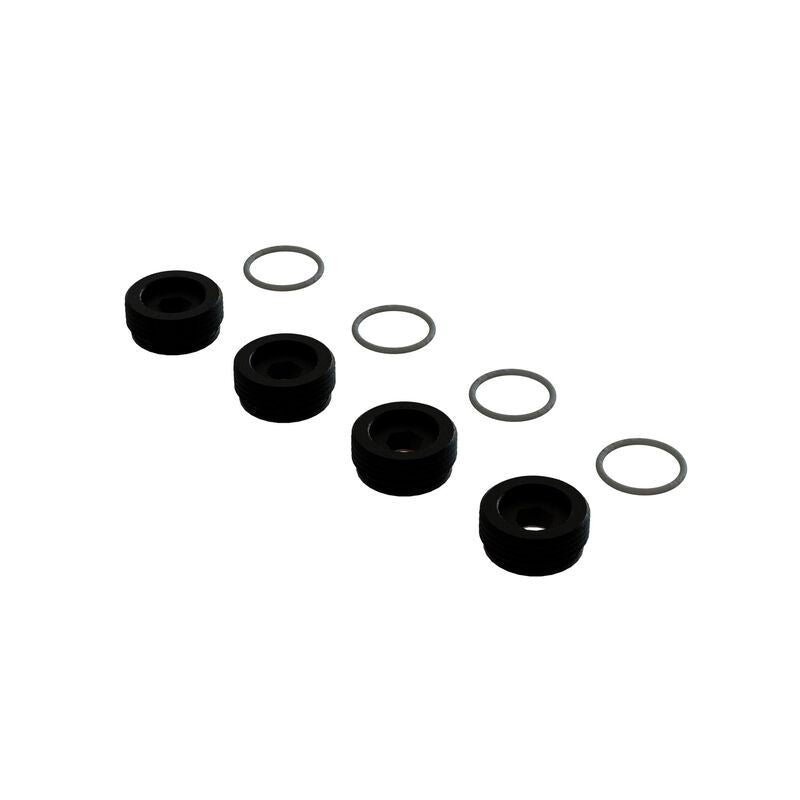 Aluminum Front Hub Nut Black Inc. O-Rings (4) by Arrma