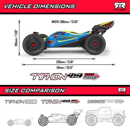 1/8 TYPHON MEGA 665 4X4 RTR Brushed Buggy, Blue (Requires Battery and Charger)