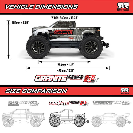 1/10 GRANITE 223S DSC 4X4 RTR Brushless Monster Truck, Gun Metal by ARRMA