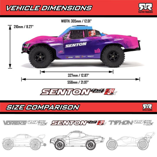 1/10 SENTON 223S BLX Brushless 4X4 Short Course Truck RTR with DSC, Blue by ARRM