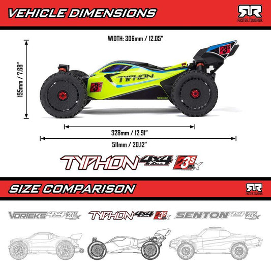 1/8 TYPHON 223S BLX Brushless 4X4 Buggy RTR with DSC, Red by ARRMA