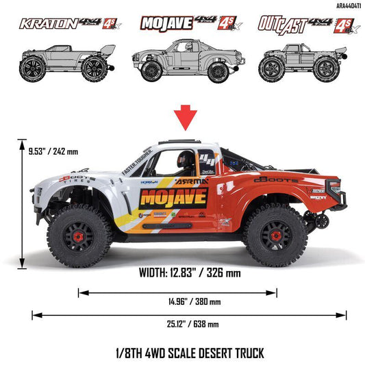 1/8 MOJAVE 4X4 4S BLX Desert Truck RTR, White by ARRMA