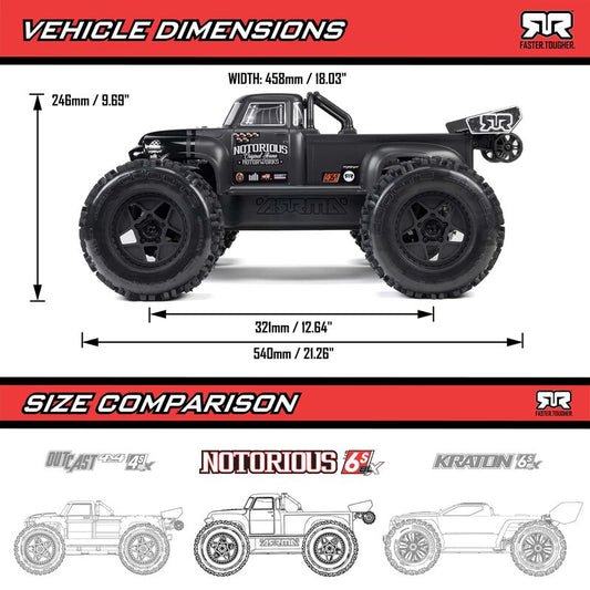 1/8 NOTORIOUS 6S V6 4X4 BLX Brushless Stunt Truck RTR, Blue plus Gens Ace