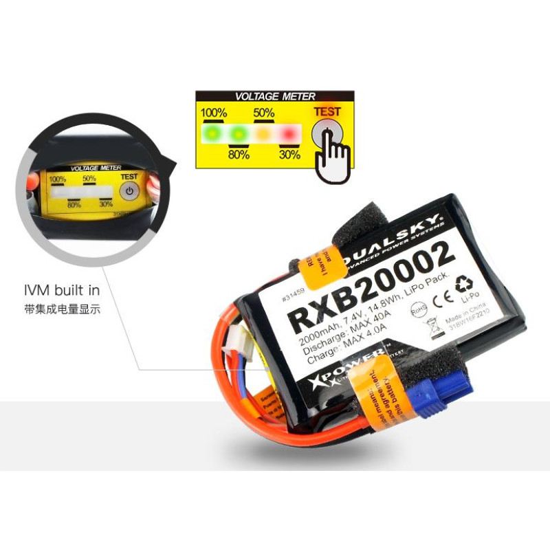 Dual Sky RXB20002 2000mah 2S 7.4v 20C LiPo Receiver RX Battery with Servo and XT