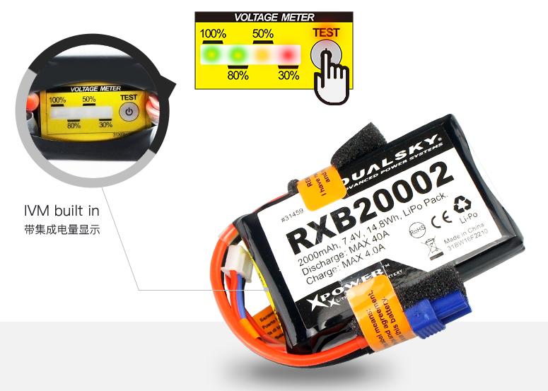Dual Sky RXB20002 2000mah 2S 7.4v 20C LiPo Receiver RX Battery with Servo and