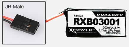 Dual Sky RXB03001 300mah 1S 3.7v 25C LiPo DLG Receiver Battery with Servo