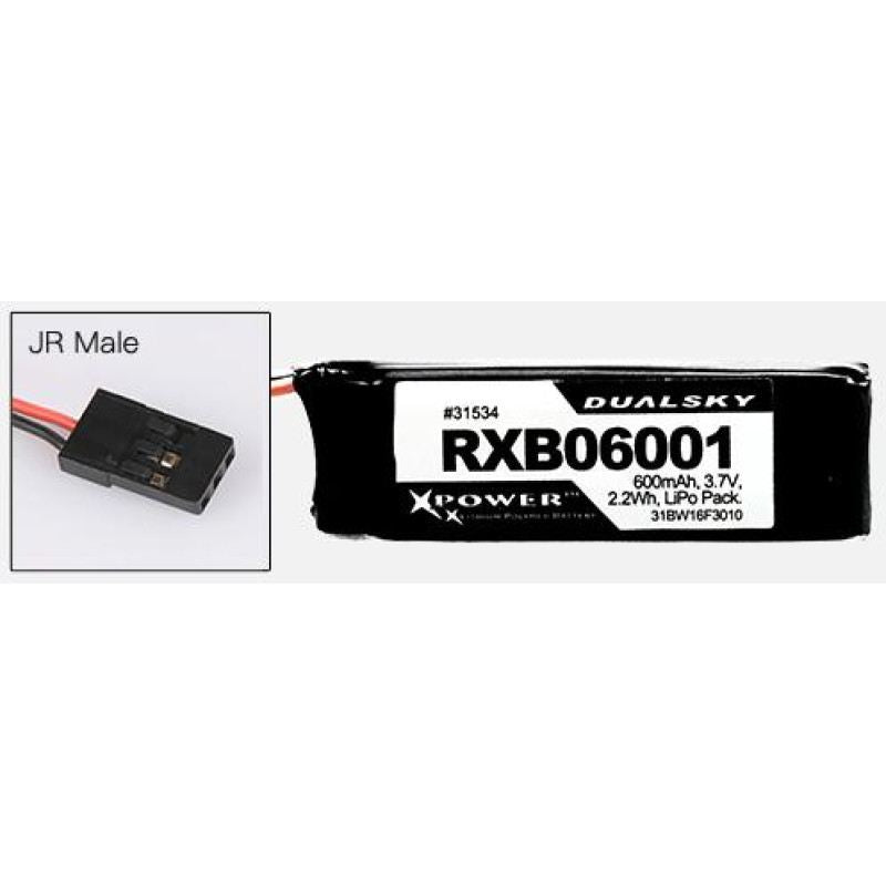 Dual Sky RXB06001 600mah 1S 3.7v 20C LiPo DLG Receiver Battery with Servo Connec
