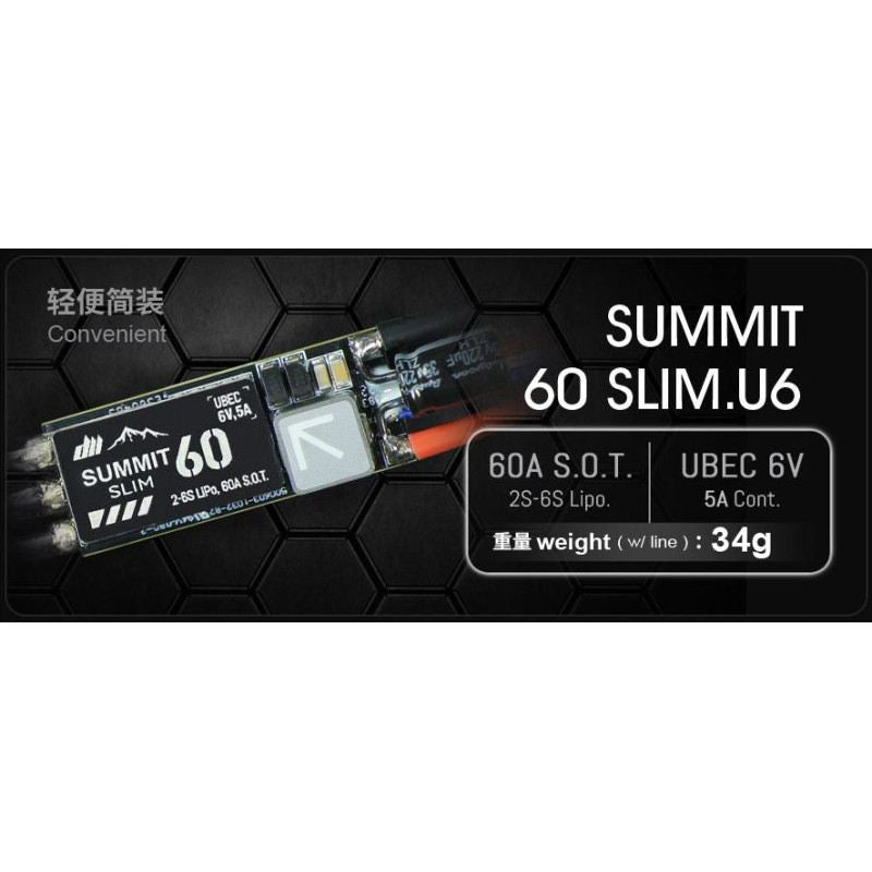 Dual Sky SUMMIT 60 SLIM U6 60Amp 2-6S Lipo Brushless ESC, 6V 5Amp UBEC Slim Glid