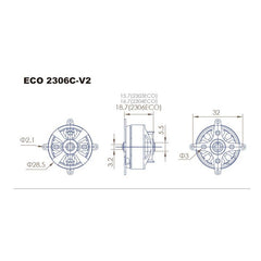 Dual Sky ECO V2 2306C 1900kv 144w Brushless Outrunner Motor 30g 6x3 to 9.4E Prop