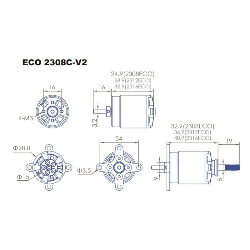 Dual Sky ECO V2 2308C 1500kv 184w Brushless Outrunner Motor 47g 8x4e - 9.47E Pro