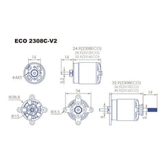 Dual Sky ECO V2 2308C 1500kv 184w Brushless Outrunner Motor 47g 8x4e - 9.47E Pro
