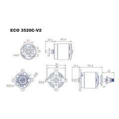 Dual Sky ECO V2 3520C 820kv 1040w 40E Brushless Outrunner Motor 210g 13x8 - 15x6
