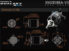 Dual Sky XM2838EA-10 V3 1250kv 396w 15E Brushless Outrunner Motor 91g 10x5 -