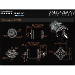 Dual Sky XM3542EA-11 V3 880kv 608w 25E Brushless Outrunner XMotor 147g 11x6 - 14