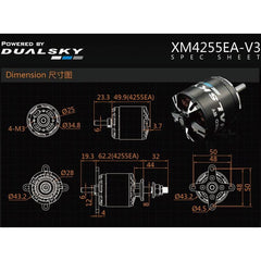 Dual Sky XM4255EA-10 V3 620kv 1240w Brushless Outrunner XMotor 270g  12x7 to 14x