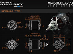 Dual Sky XM5060EA-10 V3 490kv 2280w 90E Brushless Outrunner Motor 392g 15x8 to