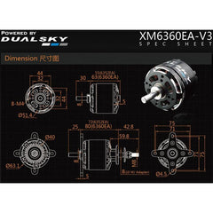 Dual Sky XM6360EA-19 V3 220kv 3800w Brushless Out Runner Motor 635g 10S Prop