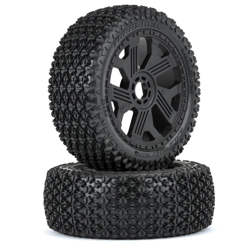 Duratrax Thrasher Off-Road 1:8 Buggy Tires Mounted on Black Ripper 17mm Wheels (