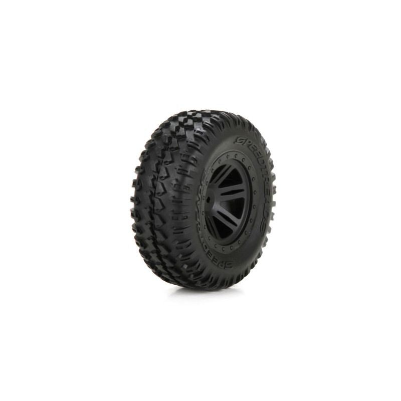 ECX FR Tire, Premount, Black Wheel (2): 1:10 AMP DB