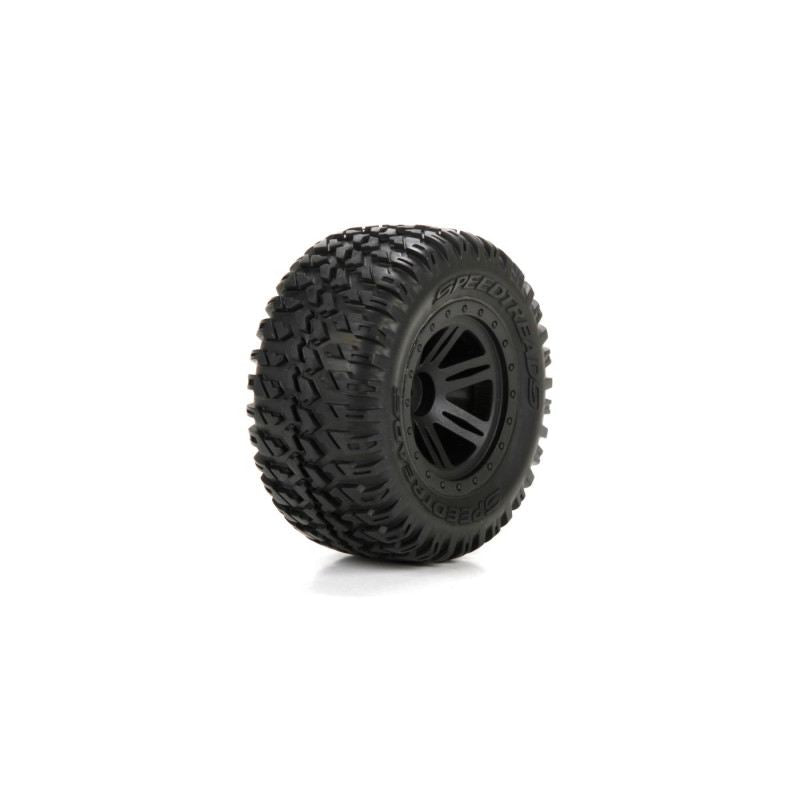 FR/R Tire,Prmnt,Blk Wheel (2):1:10 AMP MT/DB (Replaces ECX43005)