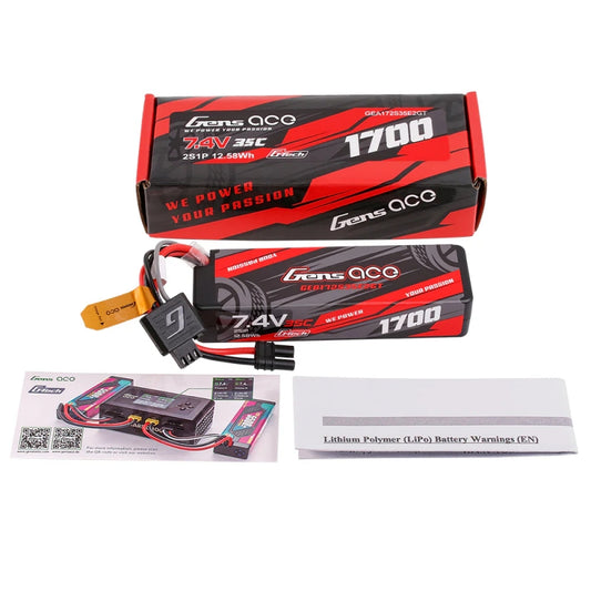 Gens Ace 1700mAh 2S 7.4v 35C Hard Case Lipo Battery for ARRMA Grom IEC2 Plug