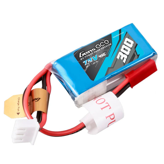 Gens Ace 300mAh 2S 7.4v 45C Lipo Battery with JST Plug and XH Balance 40x20x12mm