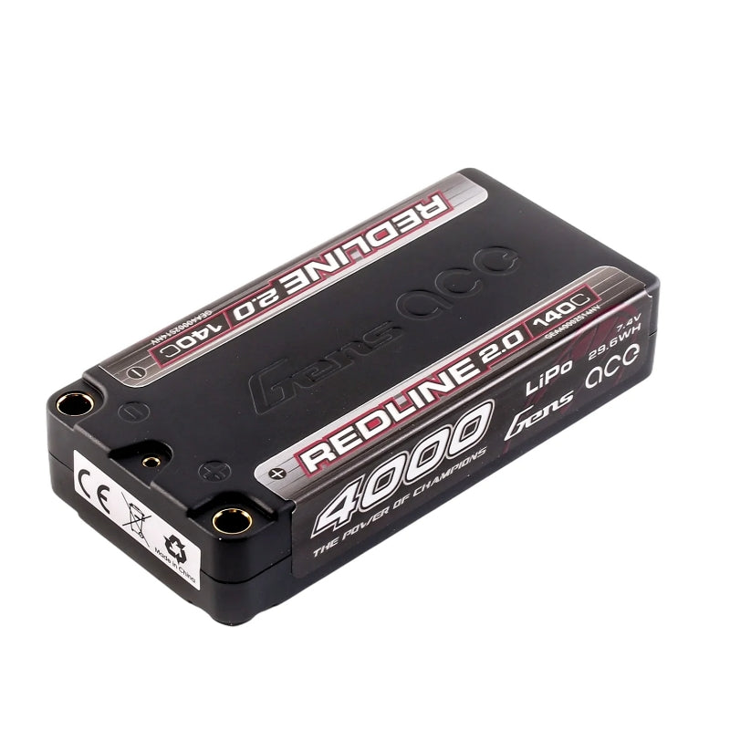 Gens ace Redline 2.0 4000mAh 2S 140C 7.4V HardCase 130# Shorty Lipo Battery with