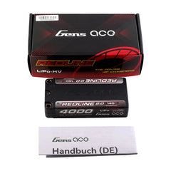 Gens ace Redline 2.0 4000mAh 2S 140C 7.4V HardCase 130# Shorty Lipo Battery with