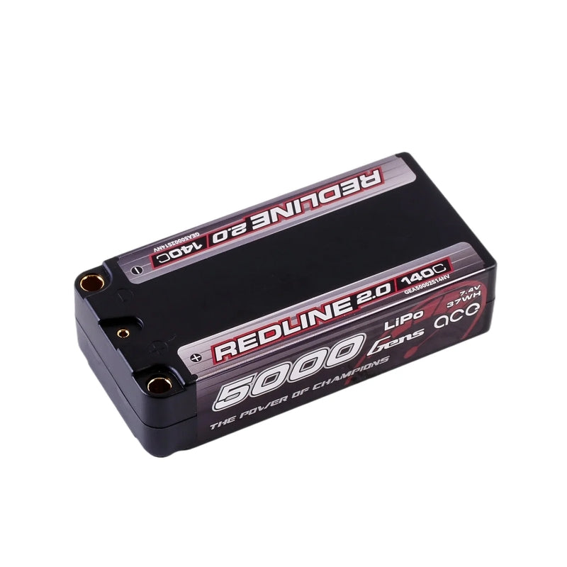 Gens Ace Redline 2.0 5000mAh 2S 140C 7.4V HardCase 63# Shorty Lipo Battery with