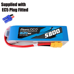 Gens ace 5800mAh 60C 18.5V 5S1P Lipo Battery Pack with EC5 Plug 669g Suitable