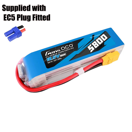 Gens ace 5800mAh 60C 18.5V 5S1P Lipo Battery Pack with EC5 Plug 669g Suitable