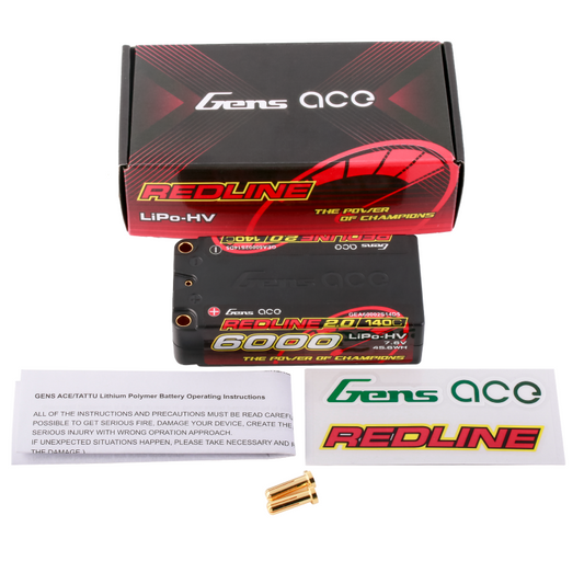 Gens Ace Redline 2.0 6000mAh 2S 7.6V 140C HardCase HV Shorty Lipo Battery 220g