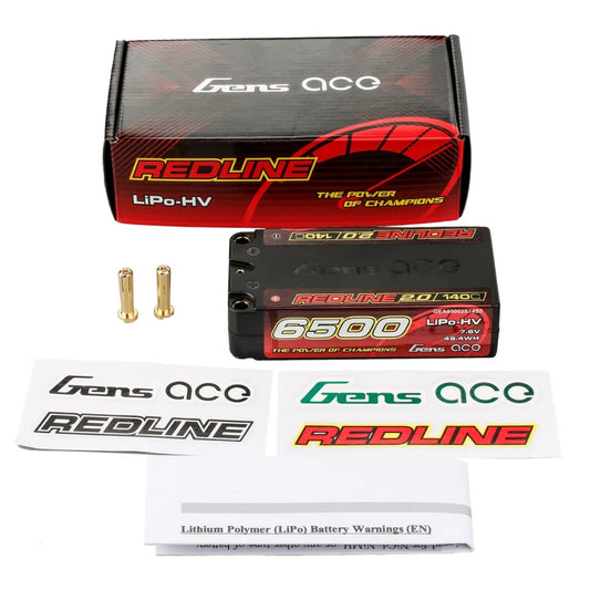 Gens Ace Redline 2.0 6500mAh 2S 140C 7.6V HV Shorty Lipo Battery with 5.0mm