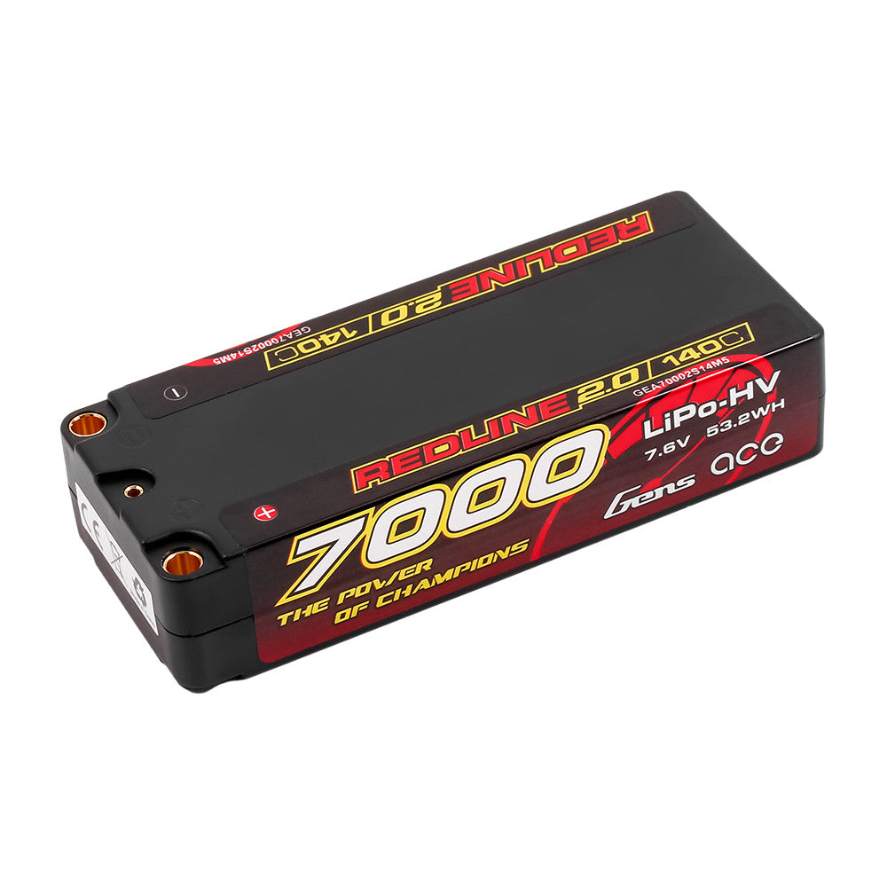 Gens Ace Redline 2.0 Race Series 7000mAh Mid Size 2S 7.4v 140C Lipo Battery 5mm
