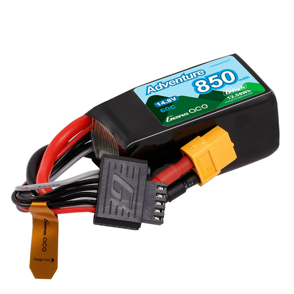 Gens Ace Adventure 850mAh 4S 14.8v 60C Lipo Battery Pack 60x30.5x30.5mm 110g