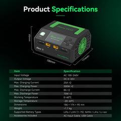 Gens Ace IMars D1000 Plus G-Tech Smart Dual AC Charger, 2x 500w 1-7S