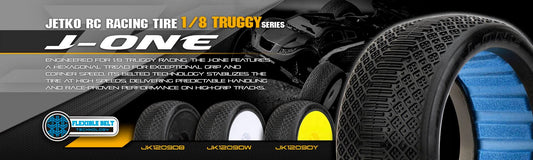 J-ONE:1/8Truggy/Dish/White Rim/Composite (Clay) Ultra Soft/Glued/Belted by Jetko
