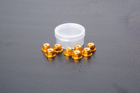 M4 Aluminum Flanged Nylon Lock Nuts Gold (w/container) (8) by Koswork