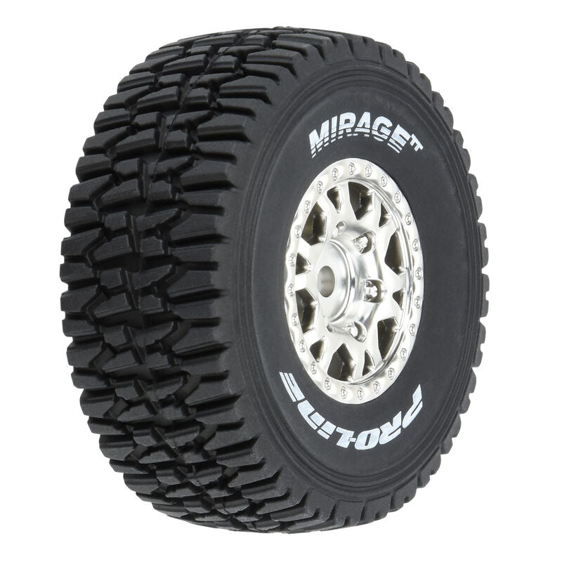 Mirage TT F/R Tires Mounted 12mm Hex Satin Silver Impulse (4) for Arrma Mojave