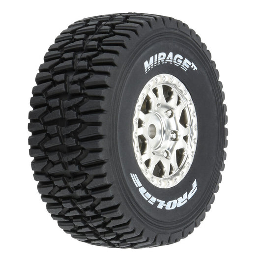 Mirage TT F/R Tires Mounted 12mm Hex Satin Silver Impulse (4) for Arrma Mojave